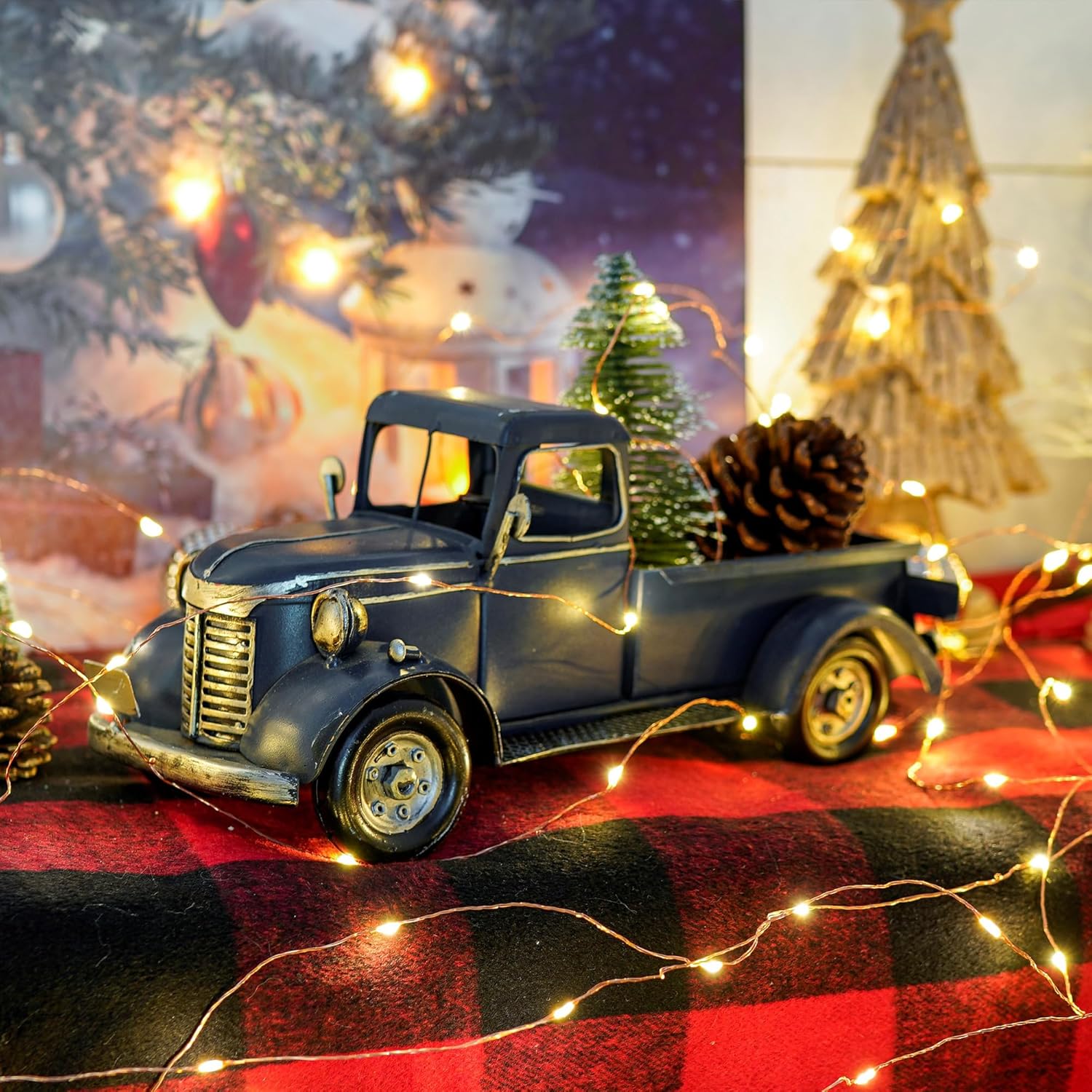 SOFFEE DESIGN Vehículos coleccionables clásicos de 12 pulgadas, decoración de hierro modelo Pick-up, figura coleccionable, soporte de vino de