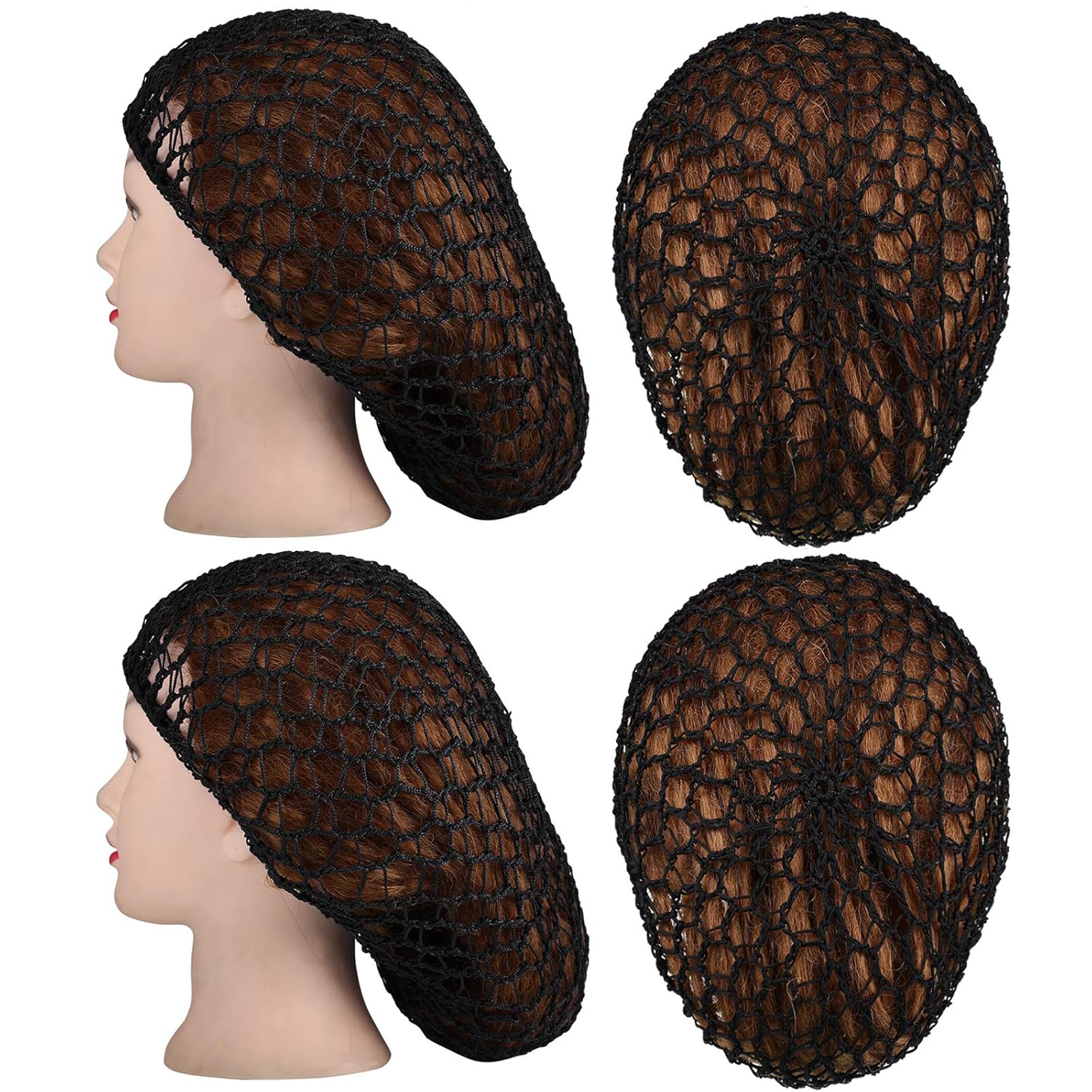 Geyoga 6 piezas de redecillas para el pelo para mujeres, malla para dormir, suave rayón de punto de ganchillo red de pelo largo y corto, accesorio