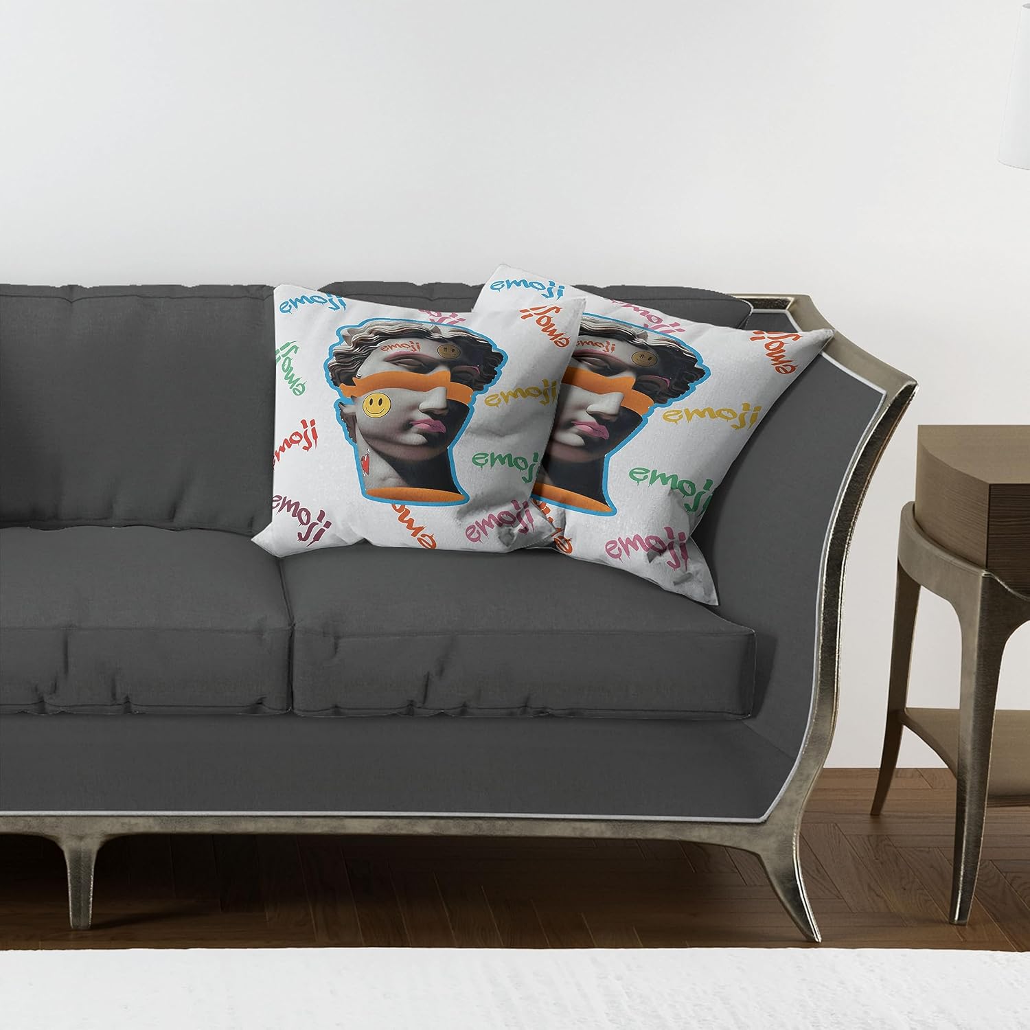 Ambesonne Emoji – Juego de 2 fundas de almohada decorativas, ilustración moderna de esculturas antiguas, formas y formas de graffiti, funda de cojín