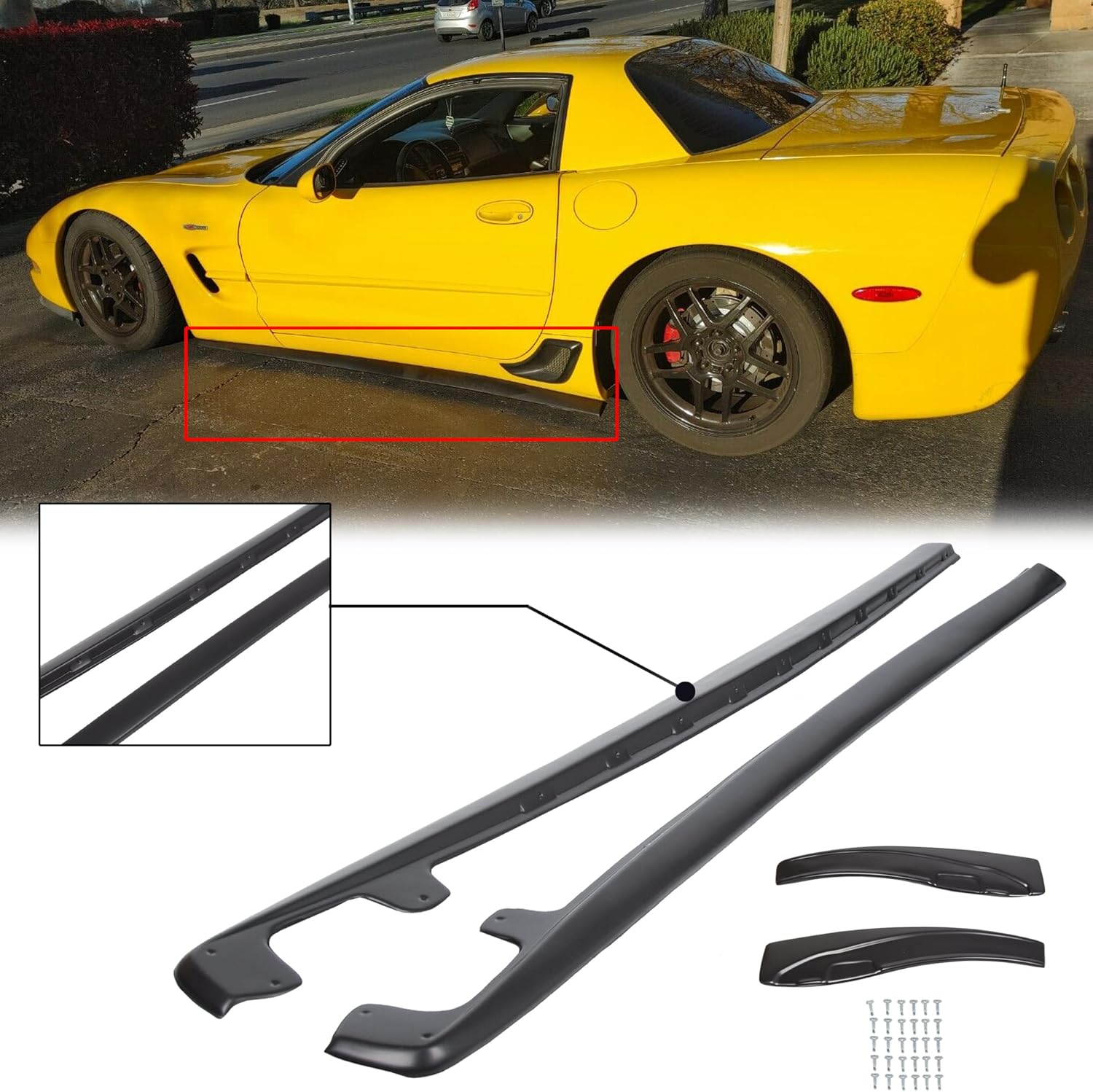 ECOTRIC Faldas laterales, paneles basculantes, par de protectores estilo ZR1, compatible con Chevrolet Corvette C6 Z06 2005-2013 (modelos de cuerpo