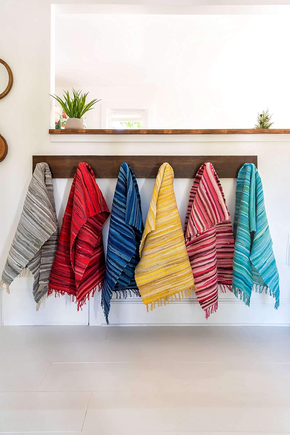 Unique Loom Chindi Cotton Collection – Alfombra tejida a mano de fibras naturales CCH002, 5 x 8 pies, rosamarfil