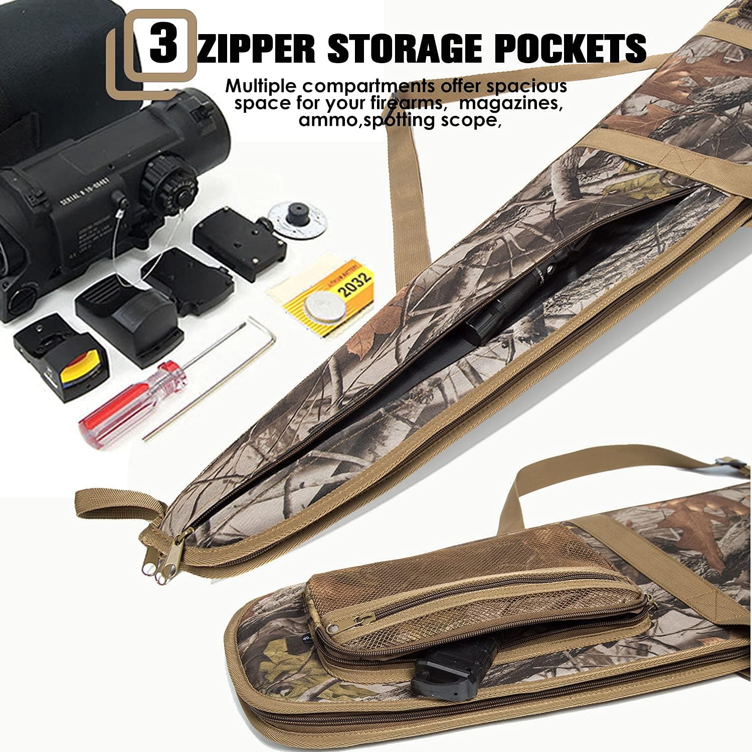 Funda suave para rifle  Bolsa de transporte resistente al agua para rifles de alcance con 3 bolsillos para accesorios, correa de hombro ajustable,