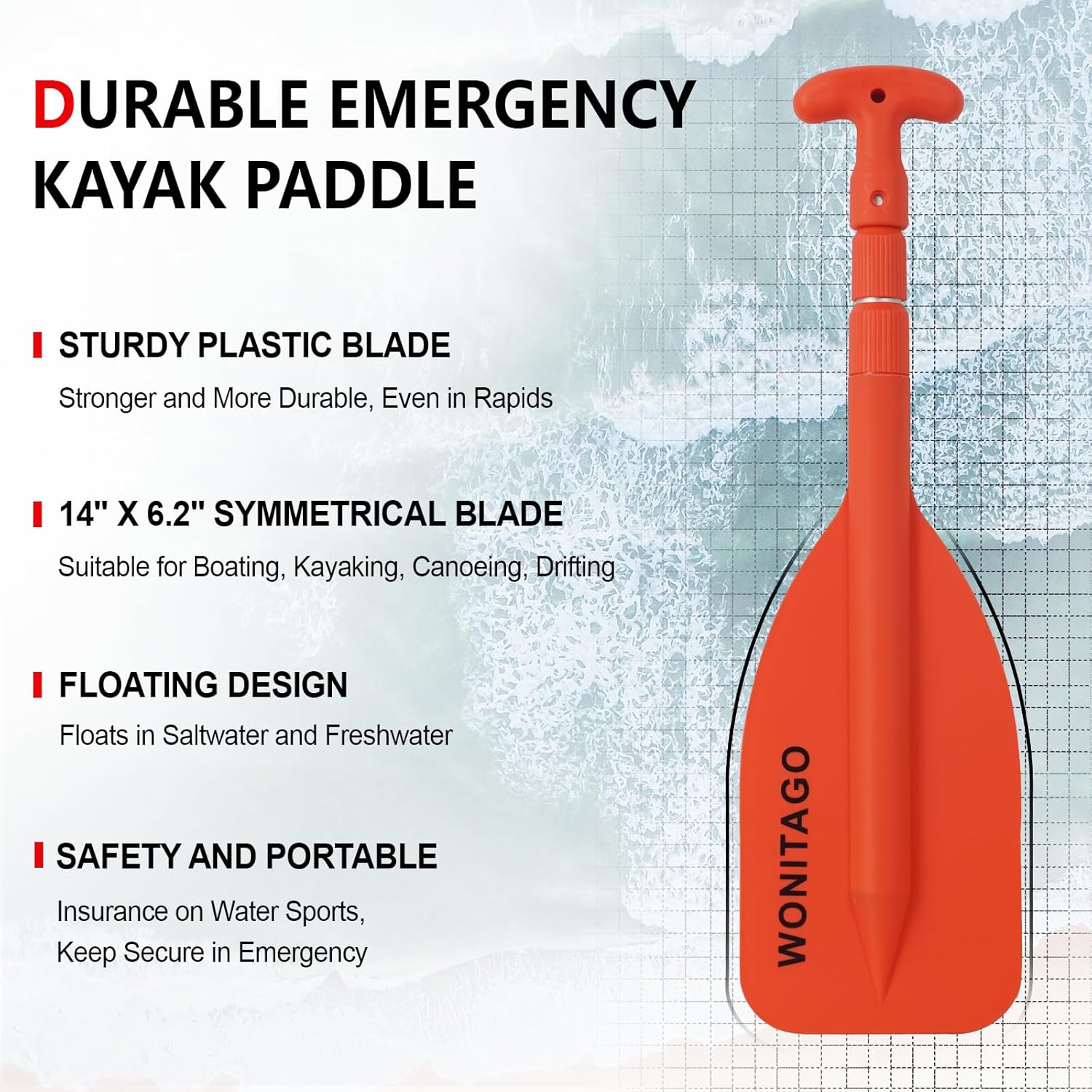 Remo telescópico de emergencia para kayak, remo flotante de aluminio con cuchillas de plástico para kayak, canoa, barco, 40.9 in41 pulgadas