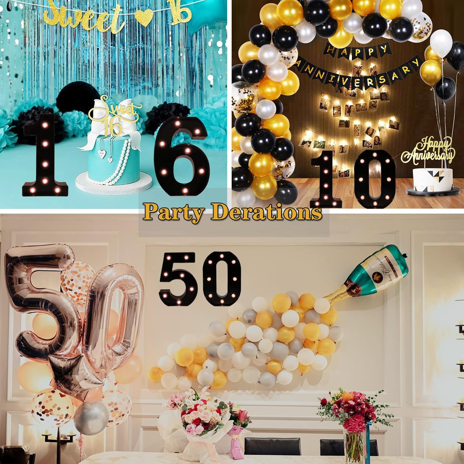 Letrero de número de marquesina del alfabeto negro con luces LED para luz nocturna, hogar, bar, Navidad, fiesta de cumpleaños, boda, decoración 1