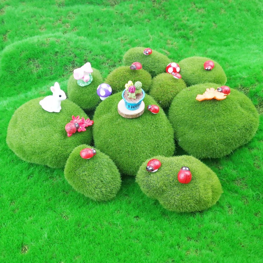 LJY 12 piedras artificiales de musgo artificiales de varios tamaños para arreglos florales, jardines de hadas, terrarios y manualidades