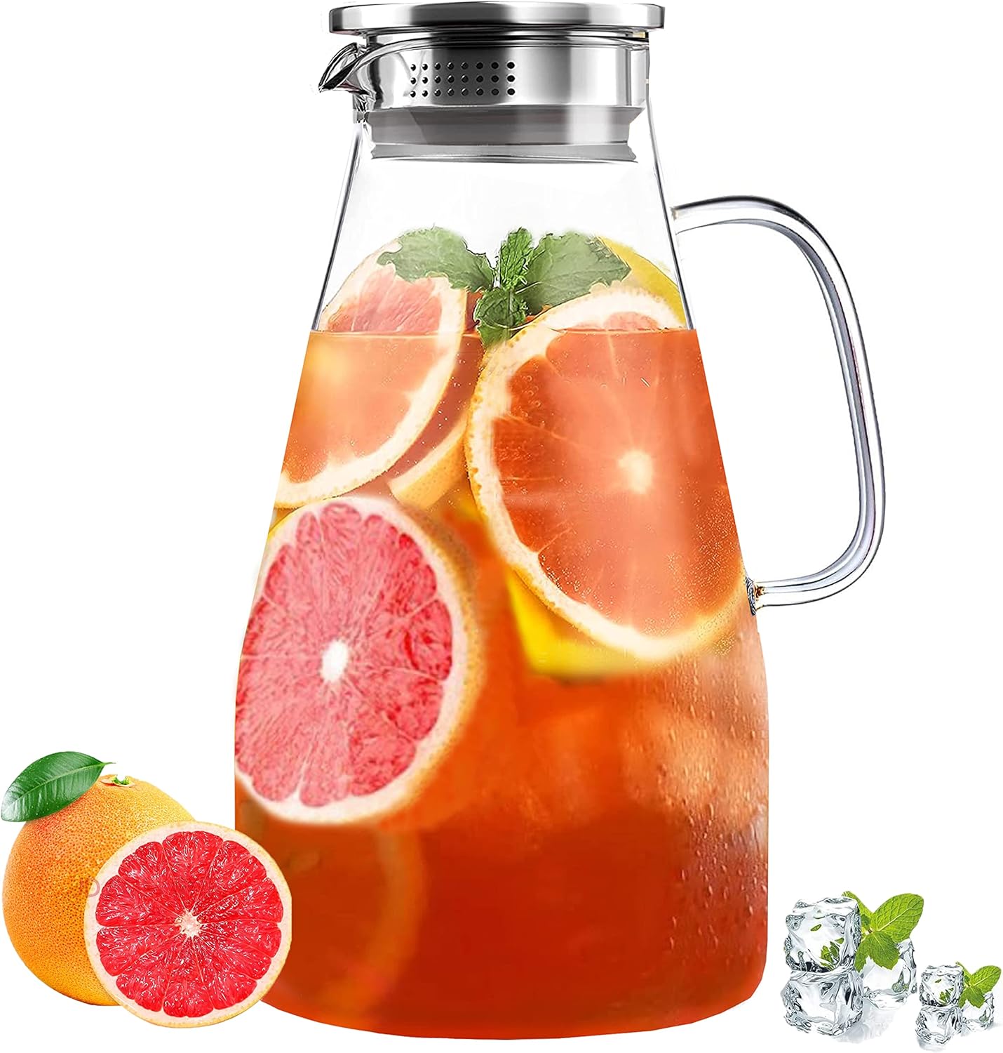 Jarra de vidrio de 3 cuartos de galón con tapa, 96 onzas, jarra de té helado, jugo, leche, café, limonada, cristalería de borosilicato, regalo de