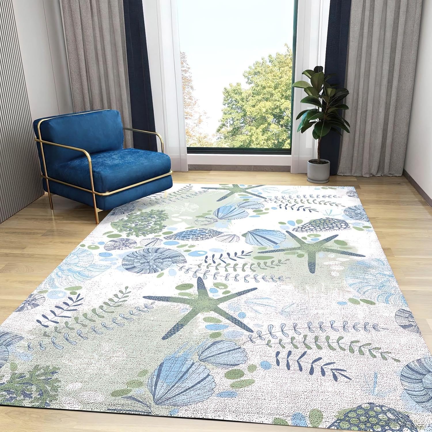 Alfombra náutica de área costera del océano, antideslizante para interiores, alfombra suave antideslizante para adolescentes, niñas, niños,