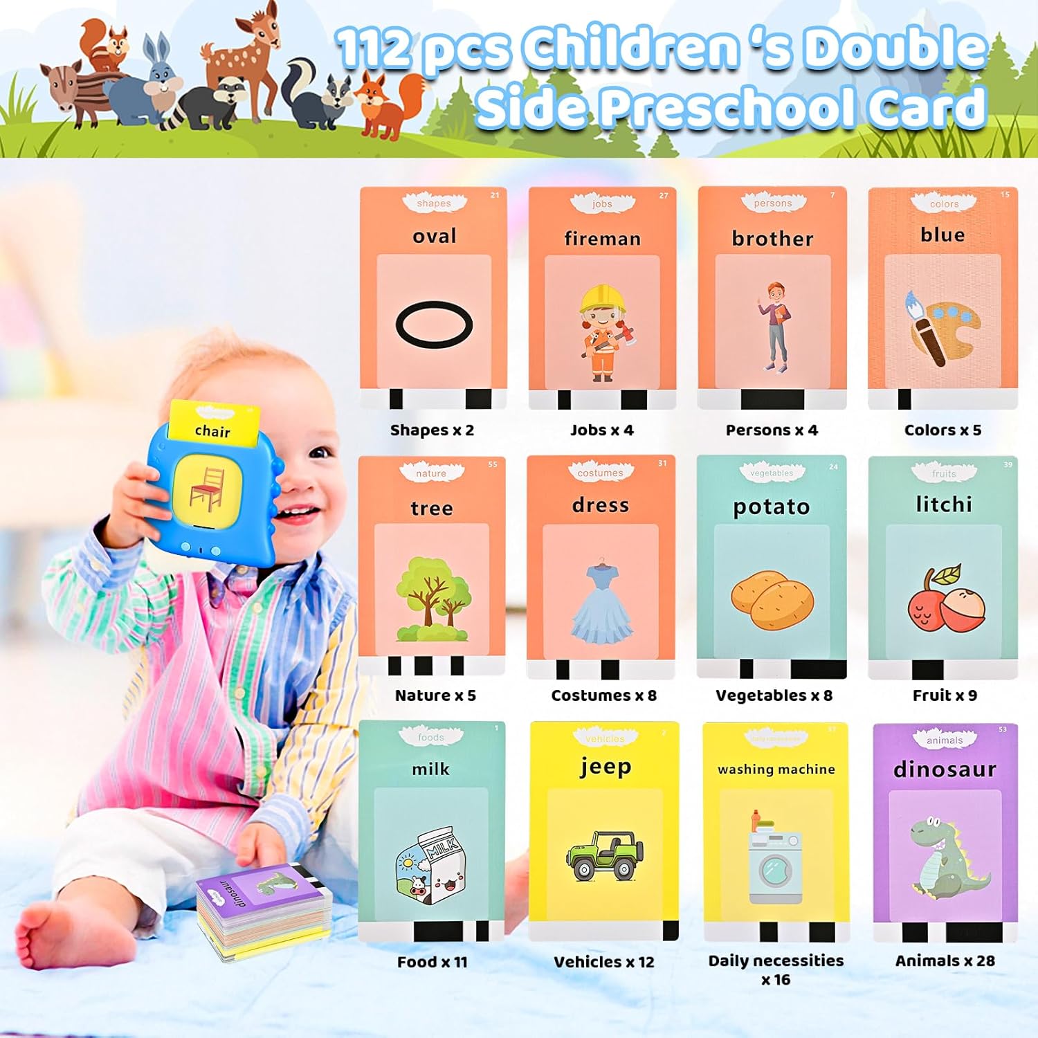 Tarjetas didácticas parlantes, juguetes de terapia del habla, 224 palabras visuales Montessori, aprendizaje educativo preescolar, regalos educativos