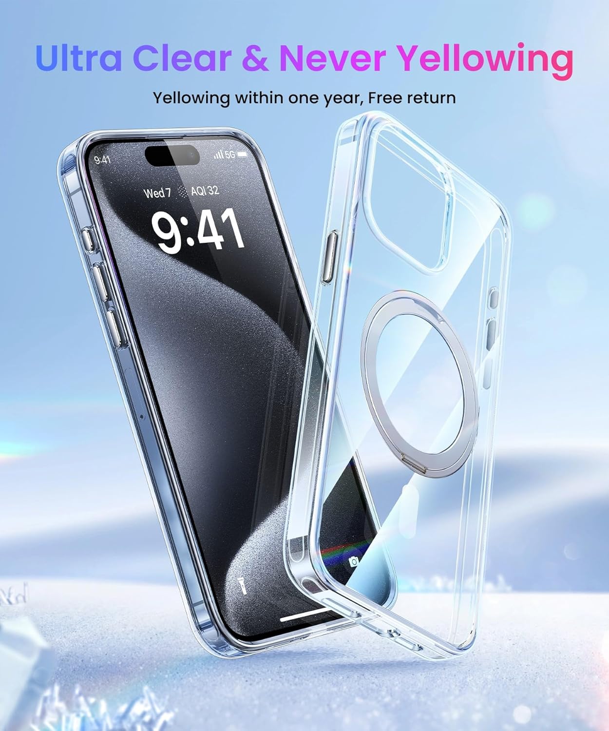 Danmus Anillo magnético de rotación de 360 mejorado para iPhone 15 Pro Max, compatible con MagSafe con soporte y soporte de anillo, protección