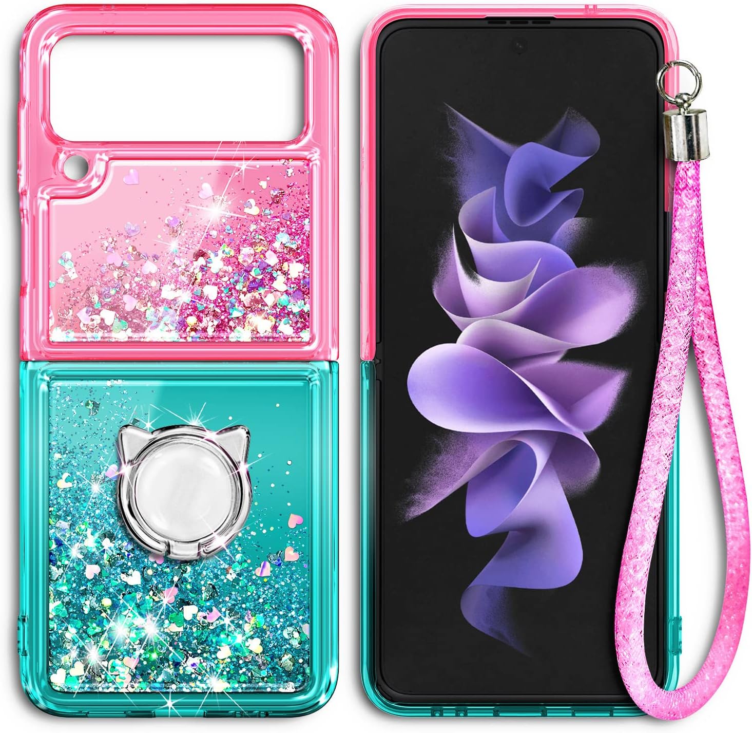 NGB Supremacy Funda compatible con Samsung Galaxy Z Flip 4 5G (2022) con soporte de anillocorrea para la muñeca, funda protectora con purpurina