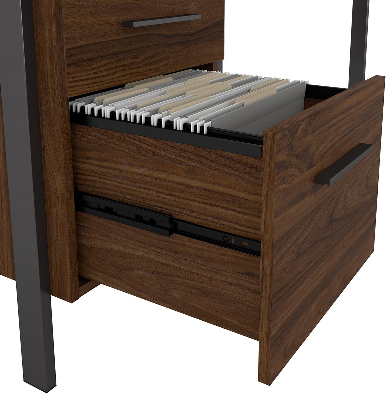 Bush Furniture Architect – Escritorio en forma de L con archivador lateral y estantería de 4 estantes, 60 W, nogal moderno