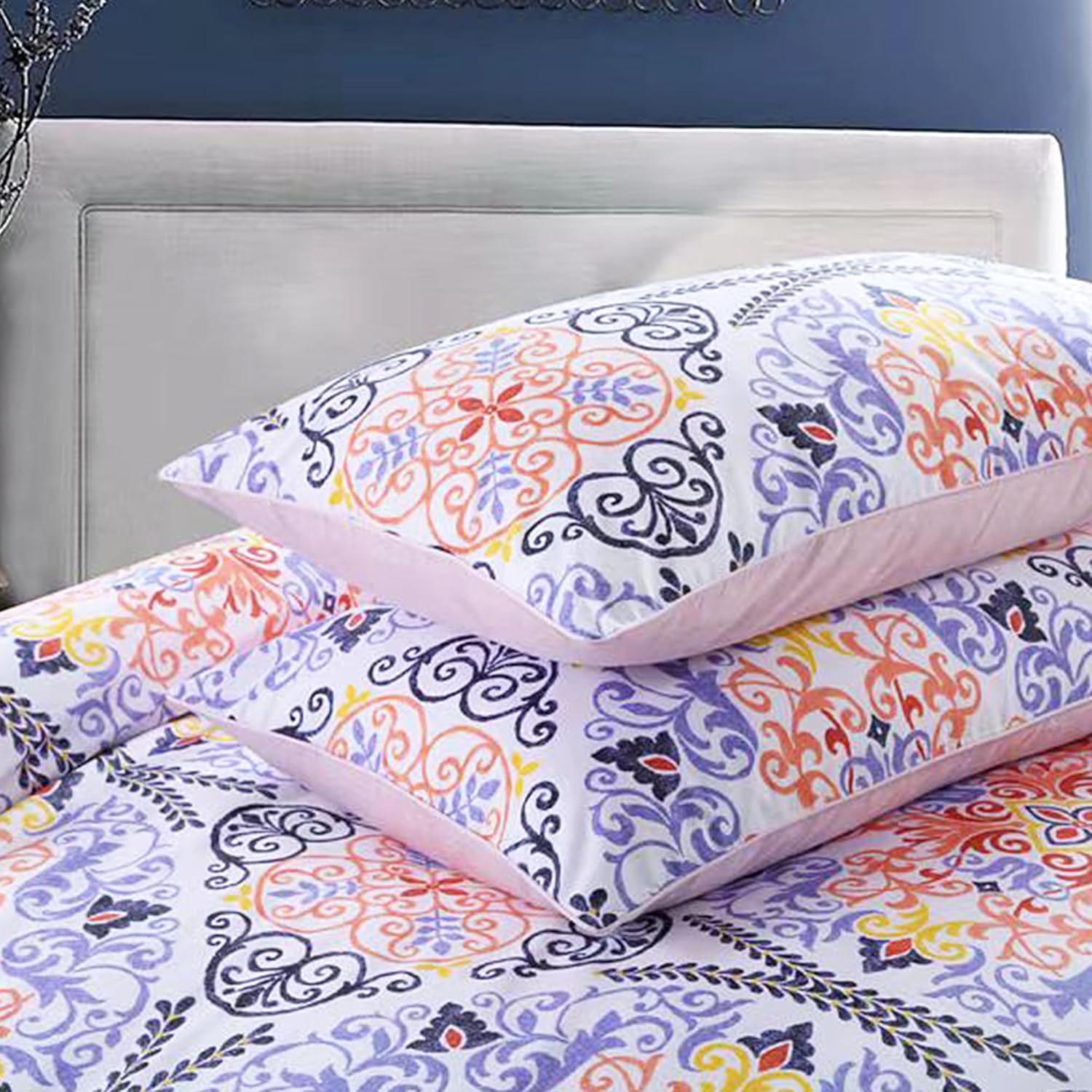 Softta Juego de ropa de cama vintage, tamaño King, funda de edredón de 3 piezas, diseño floral, redondo, compacto, bohemio, 100% algodón egipcio,
