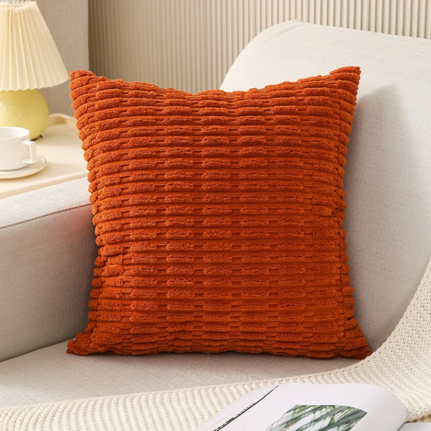 IcosaMro Juego de 2 fundas de cojín de pana de 18 x 18 pulgadas, suaves, decorativas, bohemias, suaves, para sofá, cama, sala de estar o dormitorio,