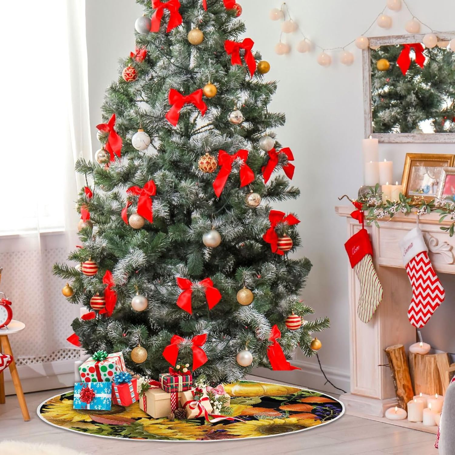 Faldones de árbol de calabazas, girasoles de otoño, falda de árbol feliz Navidad, faldas de árbol para árboles grandes, árbol de decoración de