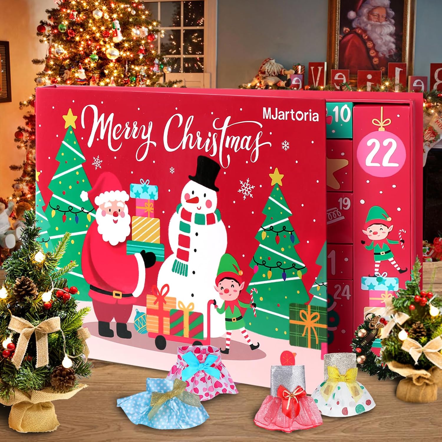 MJartoria Calendario de Adviento 2024 para niñas y niños, accesorios de Navidad para muñeca de elfo, ropa de Papá Noel, calendario de Adviento de 24