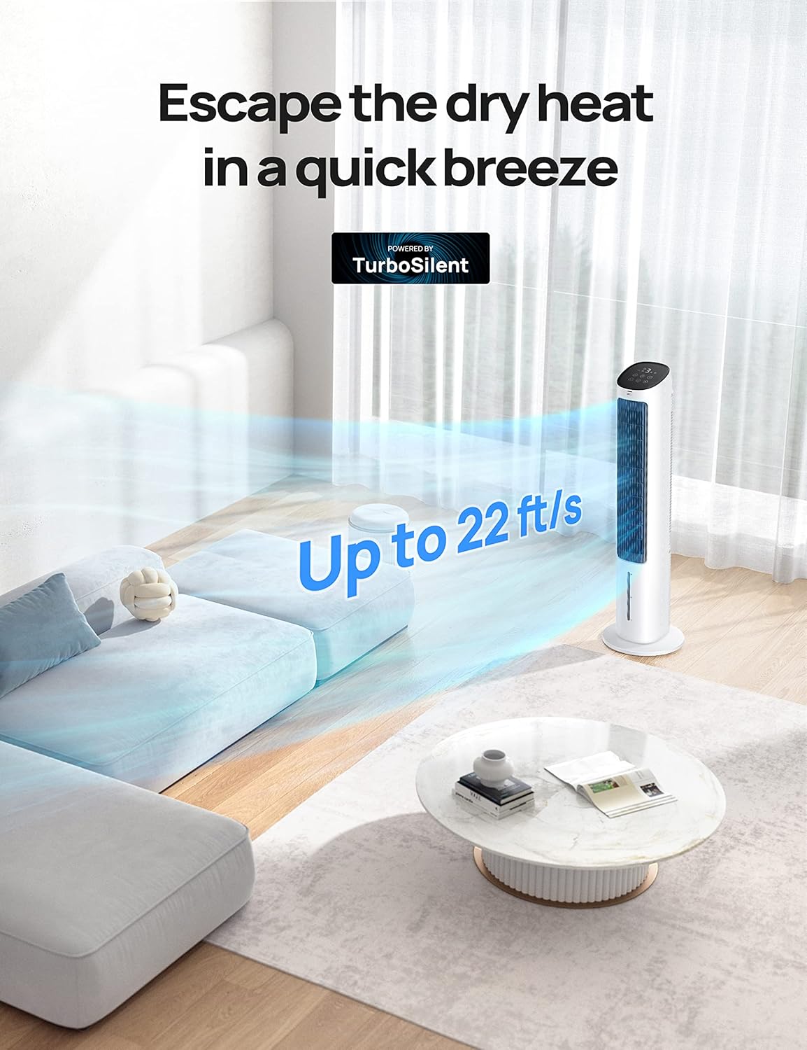 Dreo Enfriador de aire evaporativo, ventiladores de enfriamiento de 40 pulgadas que soplan aire frío, oscilación de 80, tanque de agua extraíble,
