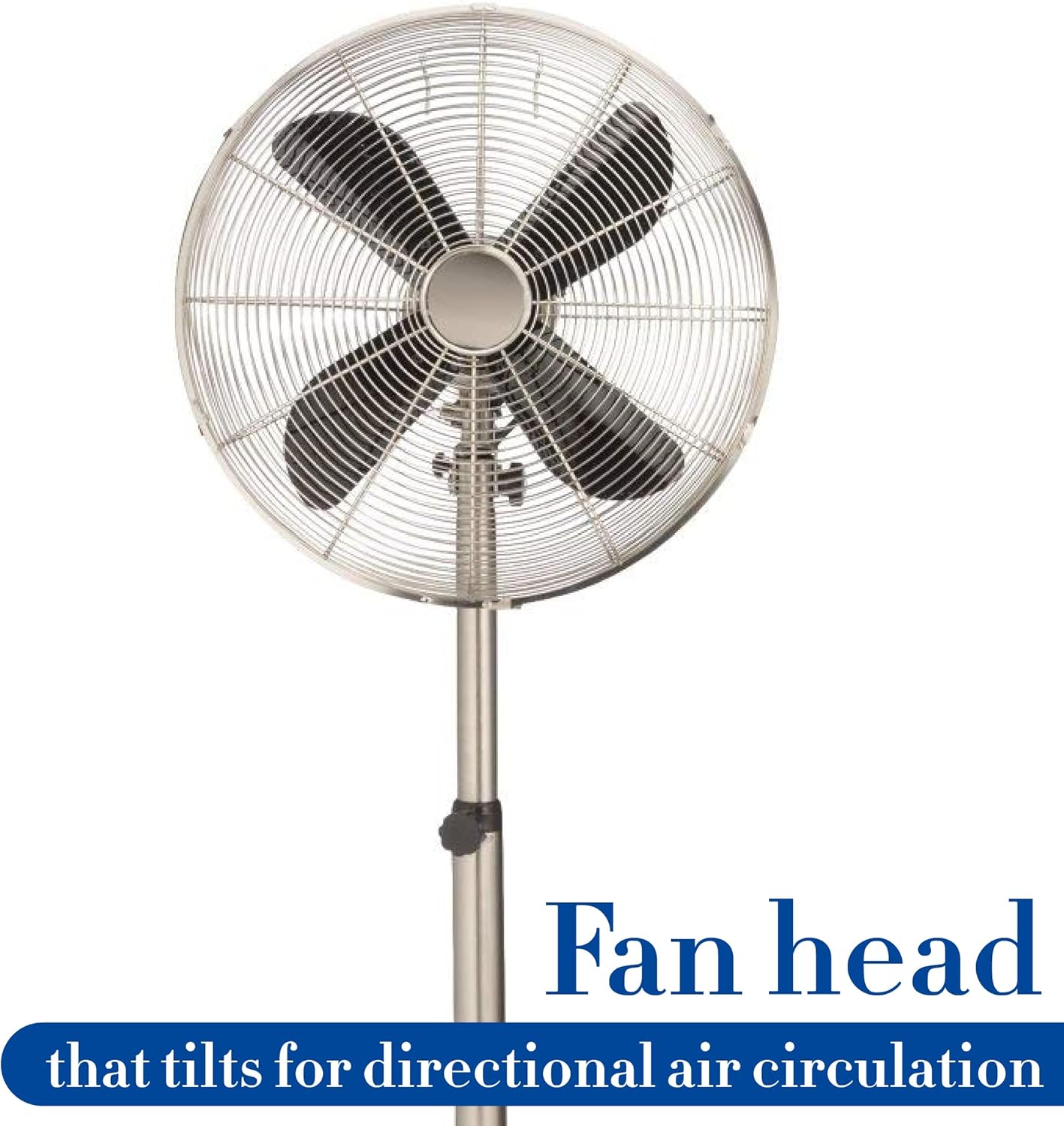 DecoBREEZE Ventilador de pie de pedestal, ventilador oscilante de 3 velocidades para interiores con altura ajustable, inoxidable, ventilador retro,