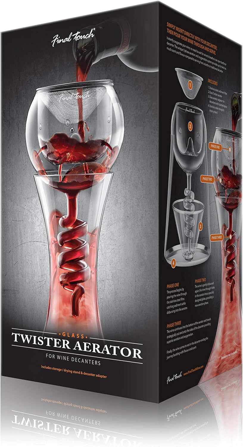 Final Touch Twister 3 fases de vidrio aireador de vino para decantadores (WDA918)