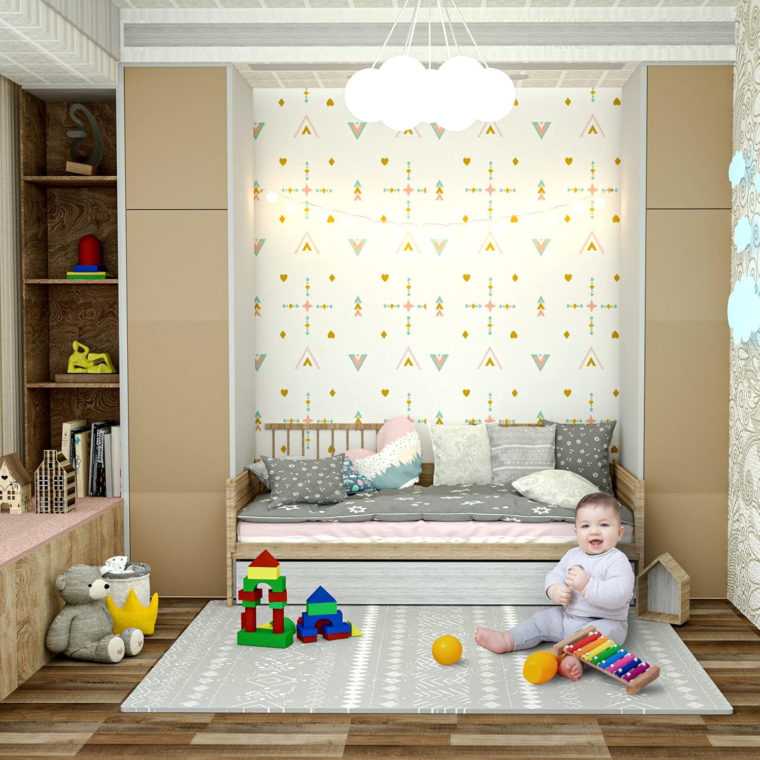 TCBunny – Alfombra de juego extragrande para bebés, tapete de espuma de rompecabezas de 4 x 6 pies para niños y niños pequeños (bohemia)