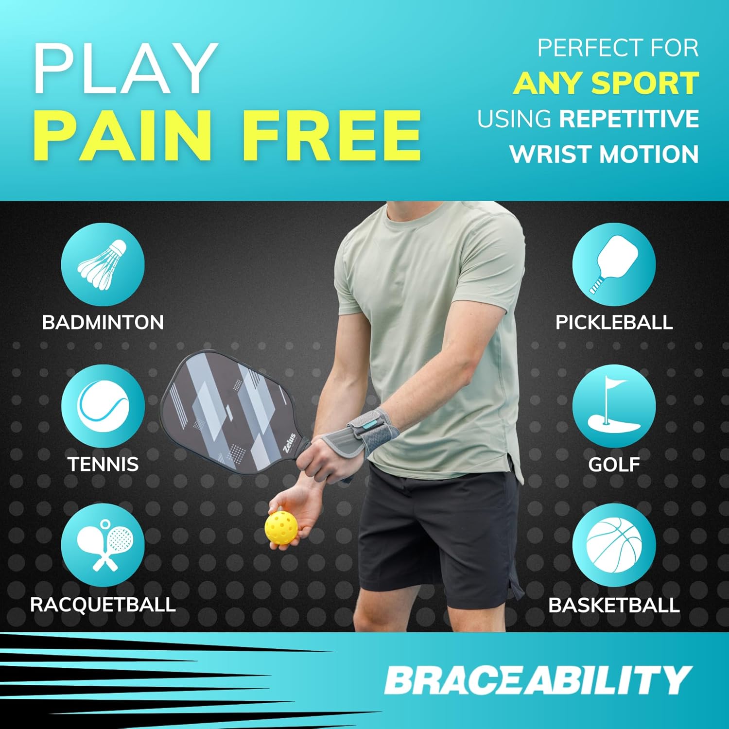 BraceAbility Court Comfort – Muñequera de compresión para tenis atléticos, para pickleball, esguince de muñeca, tendinitis, bádminton, raqueta,