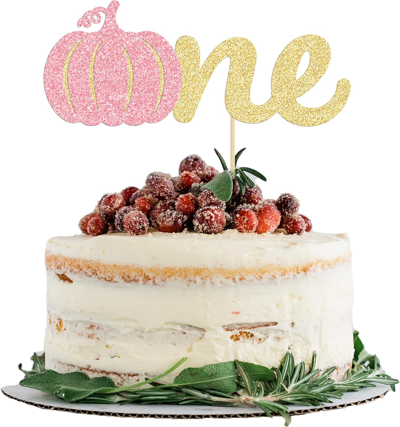 Gyufise 1 paquete de decoración de pastel de calabaza con purpurina rosa, temática de otoño para niña, calabaza pequeña, decoración de primer