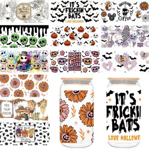 Envoltura de taza de vidrio Libbey con estampado de terror de 16 onzas, listo para aplicar, adhesivo permanente Envoltura de taza de vidrio Libbey con estampado de terror de 16 onzas, listo para aplicar, adhesivo permanente