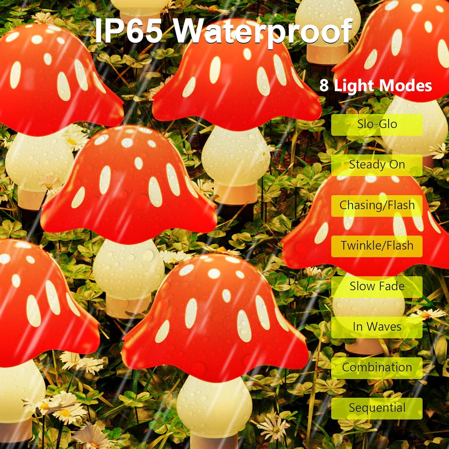 Luces solares rojas de hongos para exteriores, 12 unidades, 8 modos, 24.6 pies, impermeables, para jardín, patio, camino, campamento, decoración al