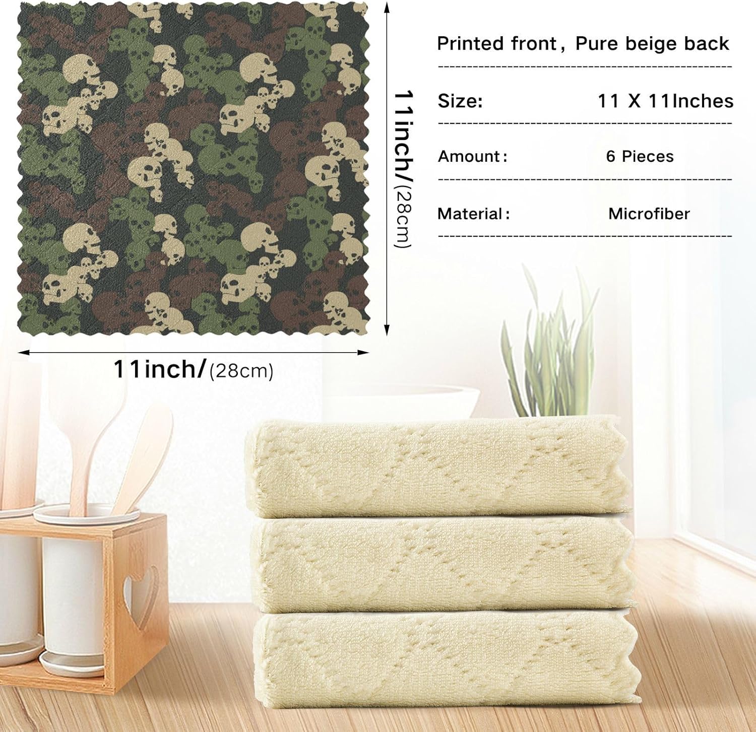 Halloween Skull Camo Set of 6 Fast Drying Microfiber Towels for Kitchen Decorative Soft Microfiber Drying Towel Kitchen for Bathroom Coffee