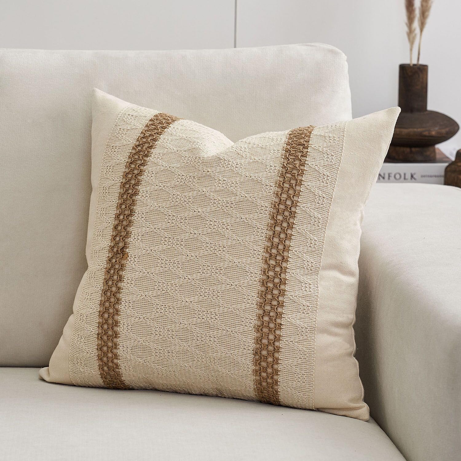 DOMVITUS Fundas de almohada bohemias de 20 x 20 pulgadas para almohadas decorativas de granja, fundas de almohada neutras para sala de estar,