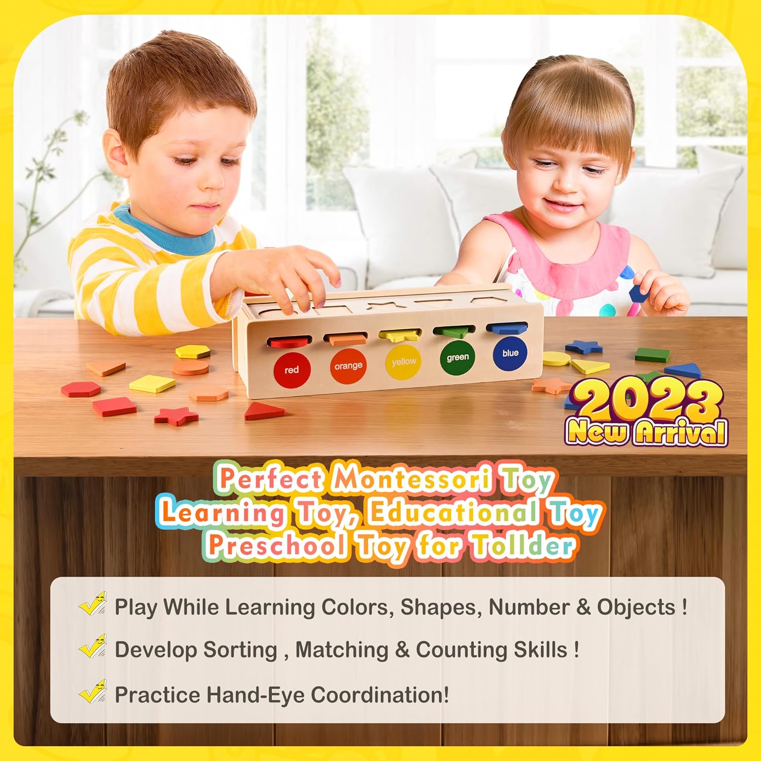 VIINKEN Juguetes Montessori para niños de 1 a 2 años, caja clasificadora de formas de color, juguetes educativos de aprendizaje preescolar para