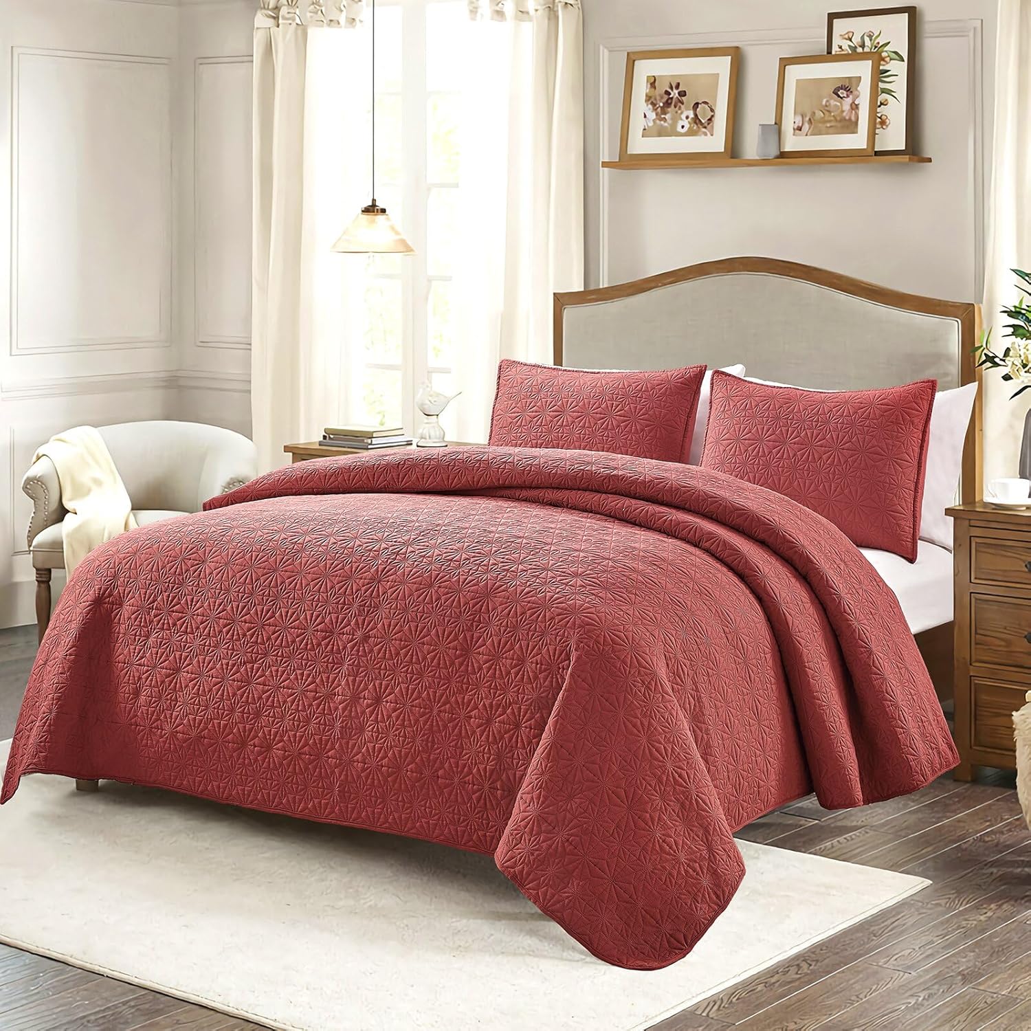 Mocaletto Juego de edredón de lujo de 3 piezas tamaño King, elegante y reversible, juego de ropa de cama rojo con fundas de almohada, colcha de
