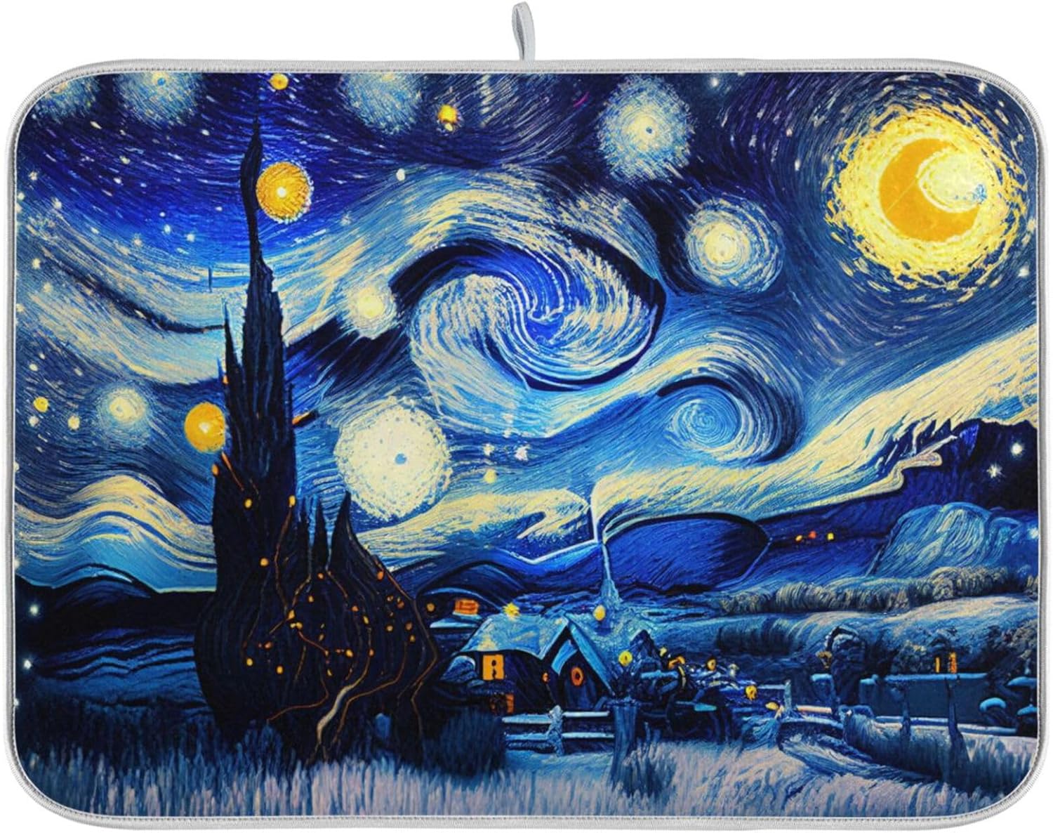 Tapete de secado nocturno de platos estilo Van Gogh para encimera de cocina, tapete escurridor de platos de microfibra, absorbente de secado rápido,