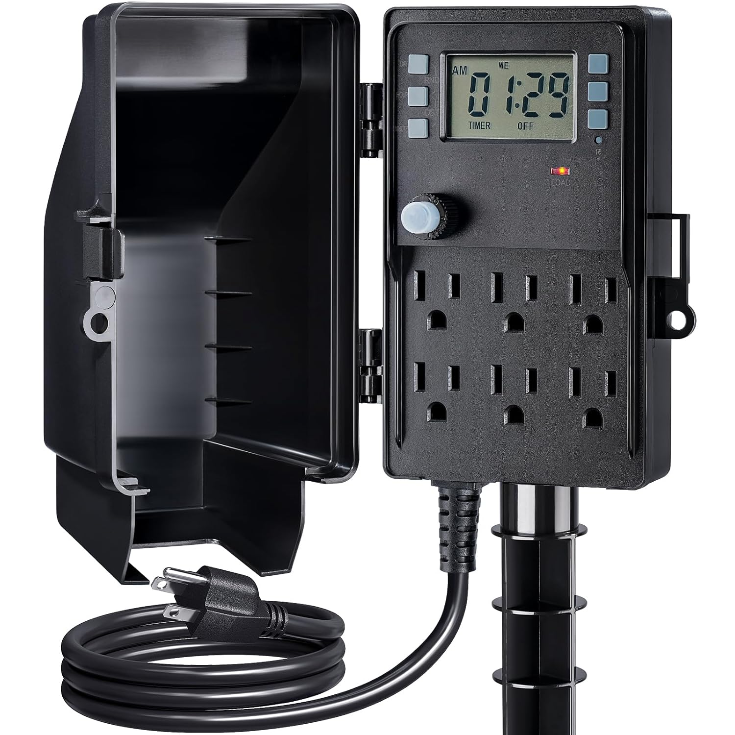 SURAIELEC Estaca de alimentación para exteriores, temporizador digital programable de 7 días, regleta de alimentación resistente a la intemperie, 6