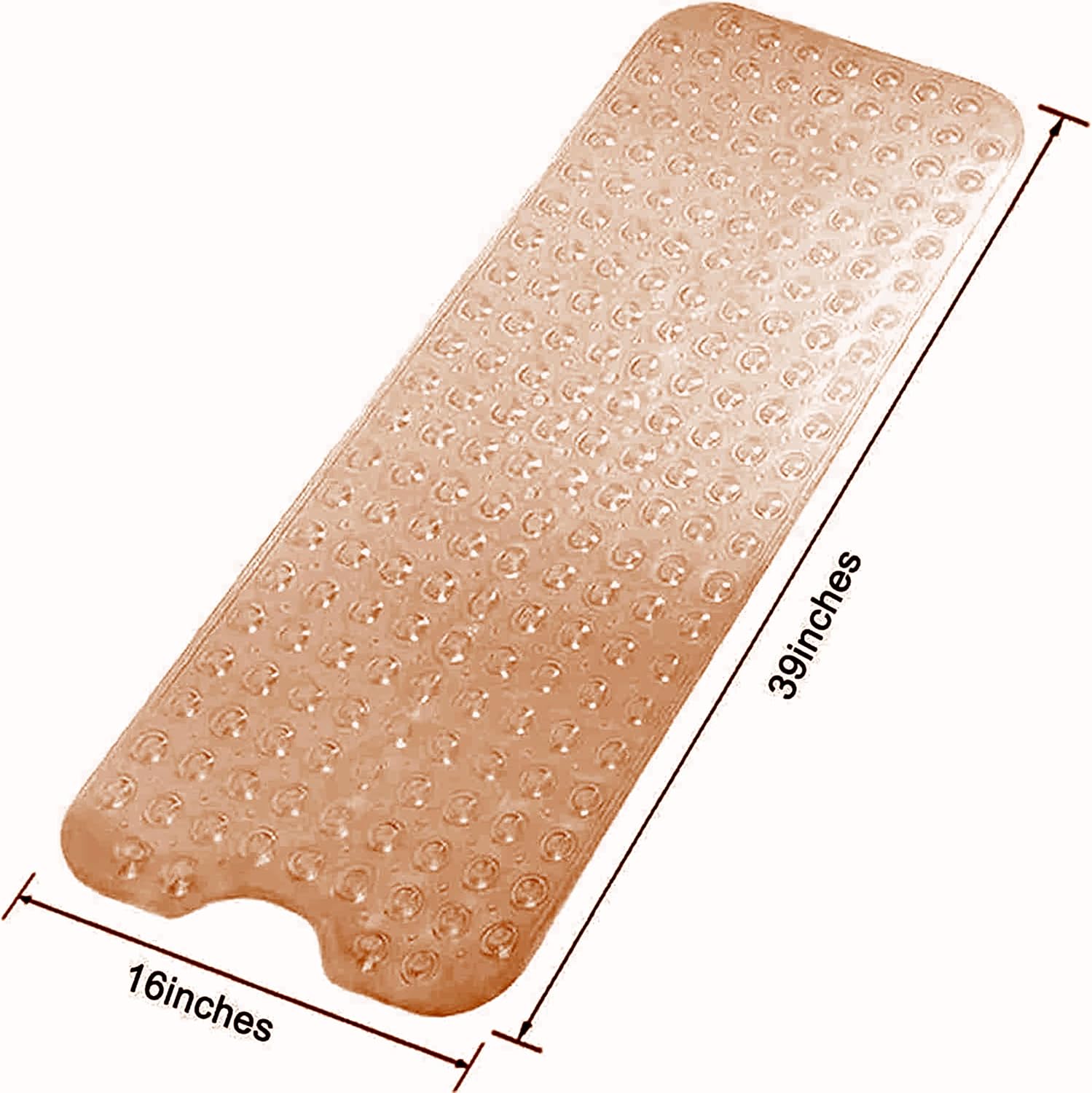 Tapetes para bañera y ducha, tapete de baño antideslizante extra largo (39 x 16 pulgadas), lavable a máquina para baño (marrón transparente)