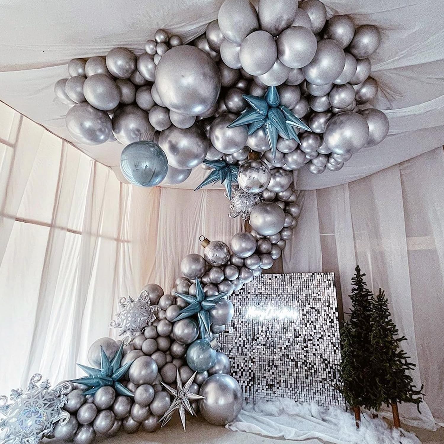 Globos plateados metálicos cromados de 12 pulgadas, 70 globos de látex plateados para fiesta de cumpleaños, globo cromado para Navidad, Año Nuevo,
