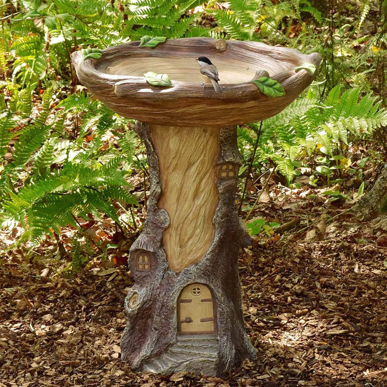 WDNM Baño de pájaros de poliresina, cuenco de baño para pájaros al aire libre, fuente de pedestal de resina para manualidades de patio, casa de