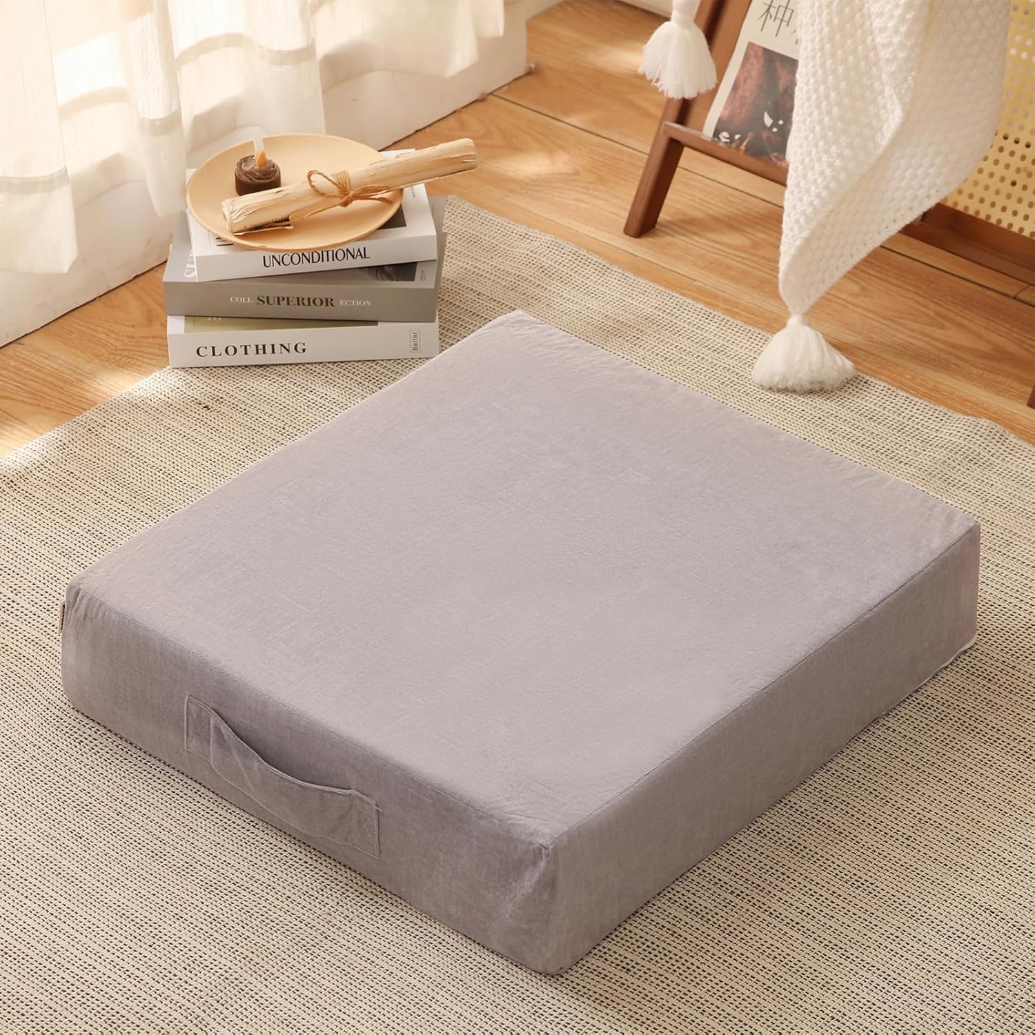 Kisdsa Almohada de suelo grande para adultos, cojín cuadrado de suelo para adultos, cojín de meditación para asiento de almohada de suelo, cojín de