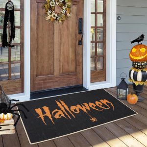 CAROMIO Tapete decorativo de bienvenida con estampado de letras de Halloween, tapete antideslizante para interiores y exteriores, alfombra de CAROMIO Tapete decorativo de bienvenida con estampado de letras de Halloween, tapete antideslizante para interiores y exteriores, alfombra de