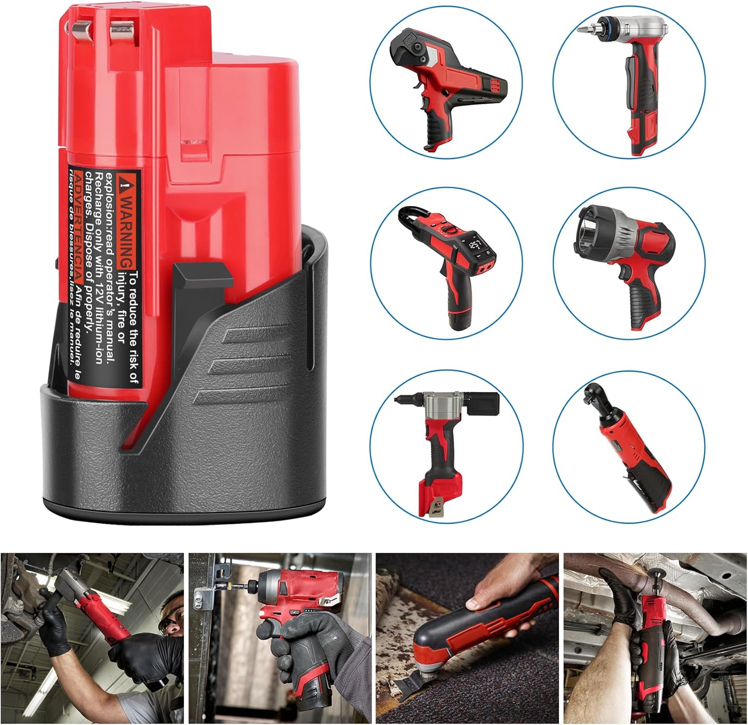 KUNLUN Paquete de 2 baterías de repuesto de 3.0Ah 12V para Milwaukee M12 de litio compatible con batería Milwaukee de 12 voltios 48-11-2411