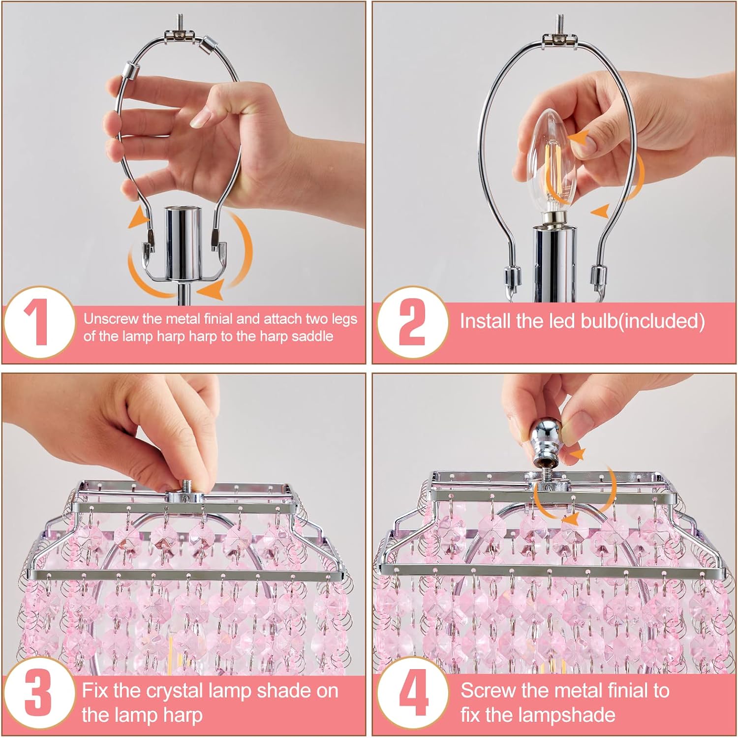 Luvkczc Lámpara de mesa de cristal rosa con control táctil, lámpara regulable de 3 vías con pantalla de cristal para dormitorio de niña, sala de