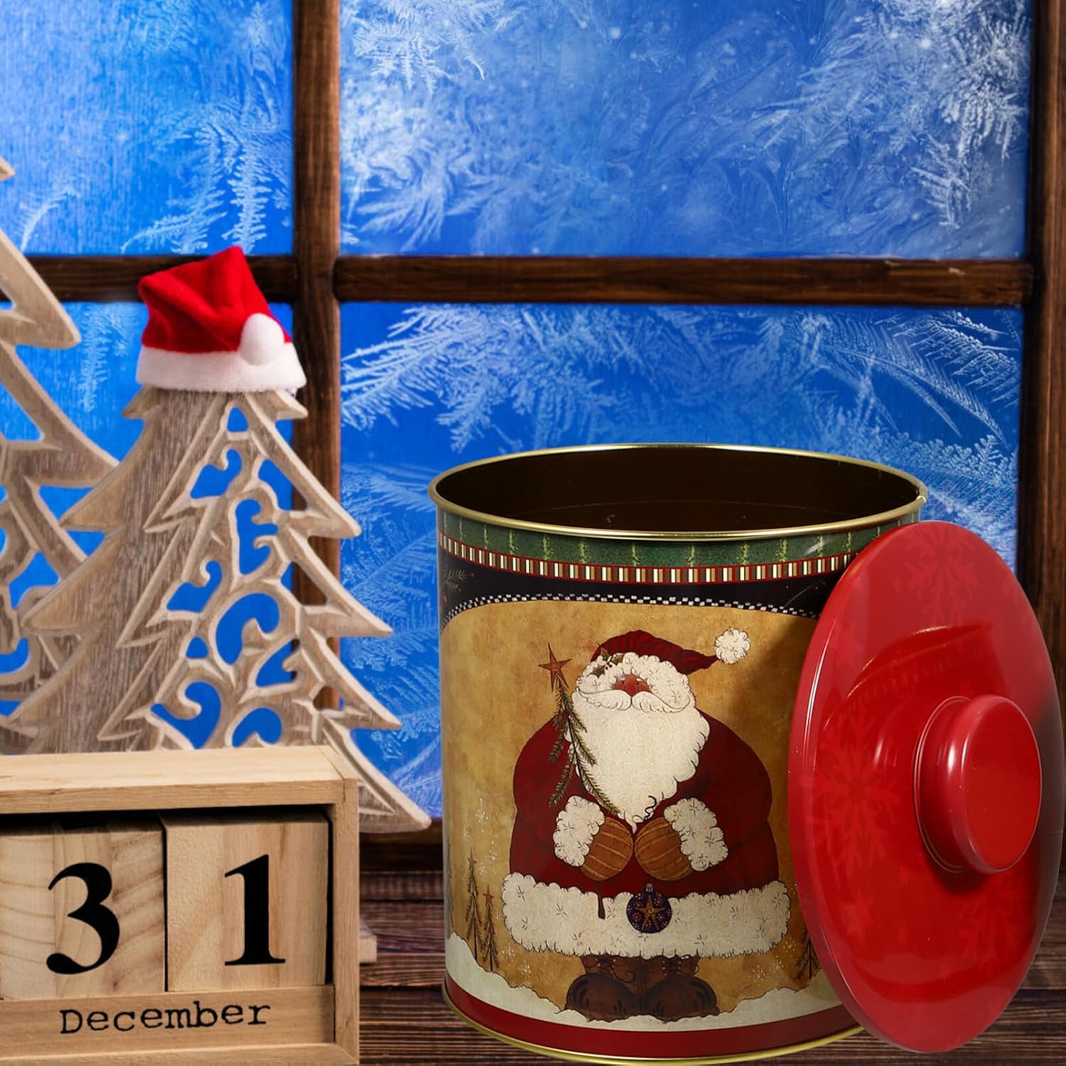 BESTonZON Latas de galletas de Navidad, 2 cajas de dulces de Navidad, latas de metal para galletas con tapas, recipientes decorativos de