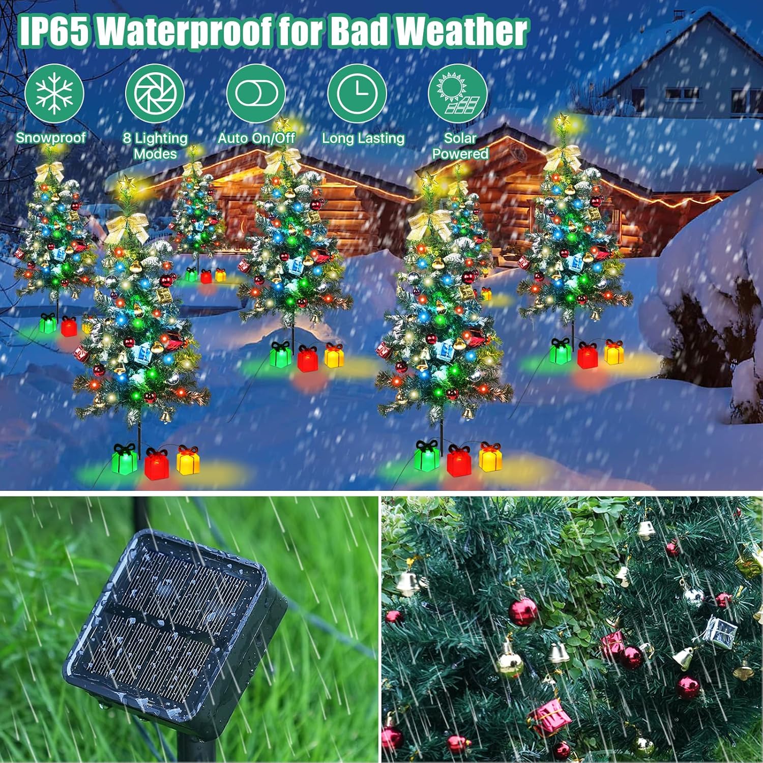 Kordain Mini luz solar para árbol de Navidad, decoración al aire libre, luces solares de árbol de 30 pulgadas con 30 LED, 8 modos intermitentes,