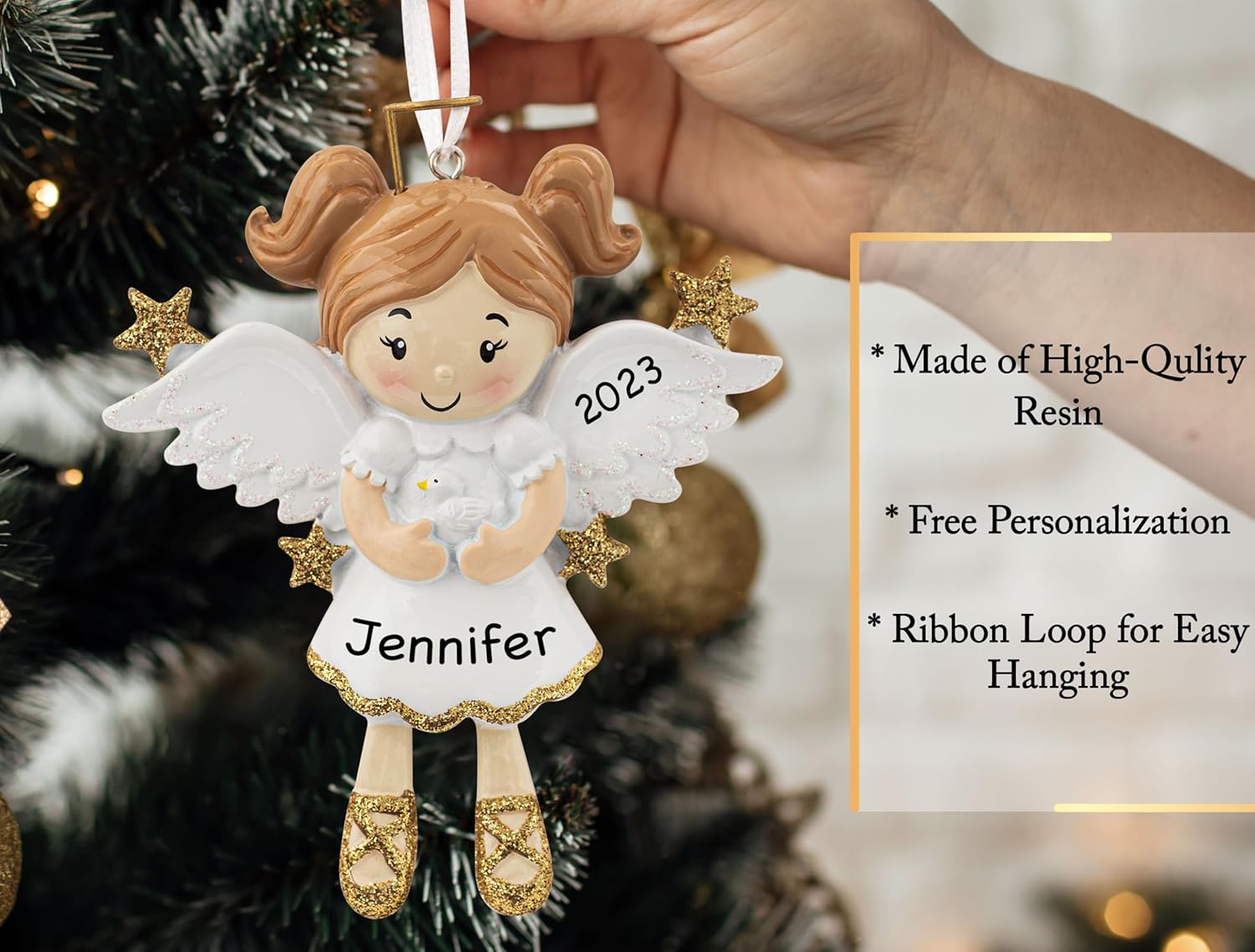 Adorno de Navidad personalizado de ángel con paloma 2023  Regalo de recuerdo conmemorativo del árbol de Navidad de condolencias  Pérdida del