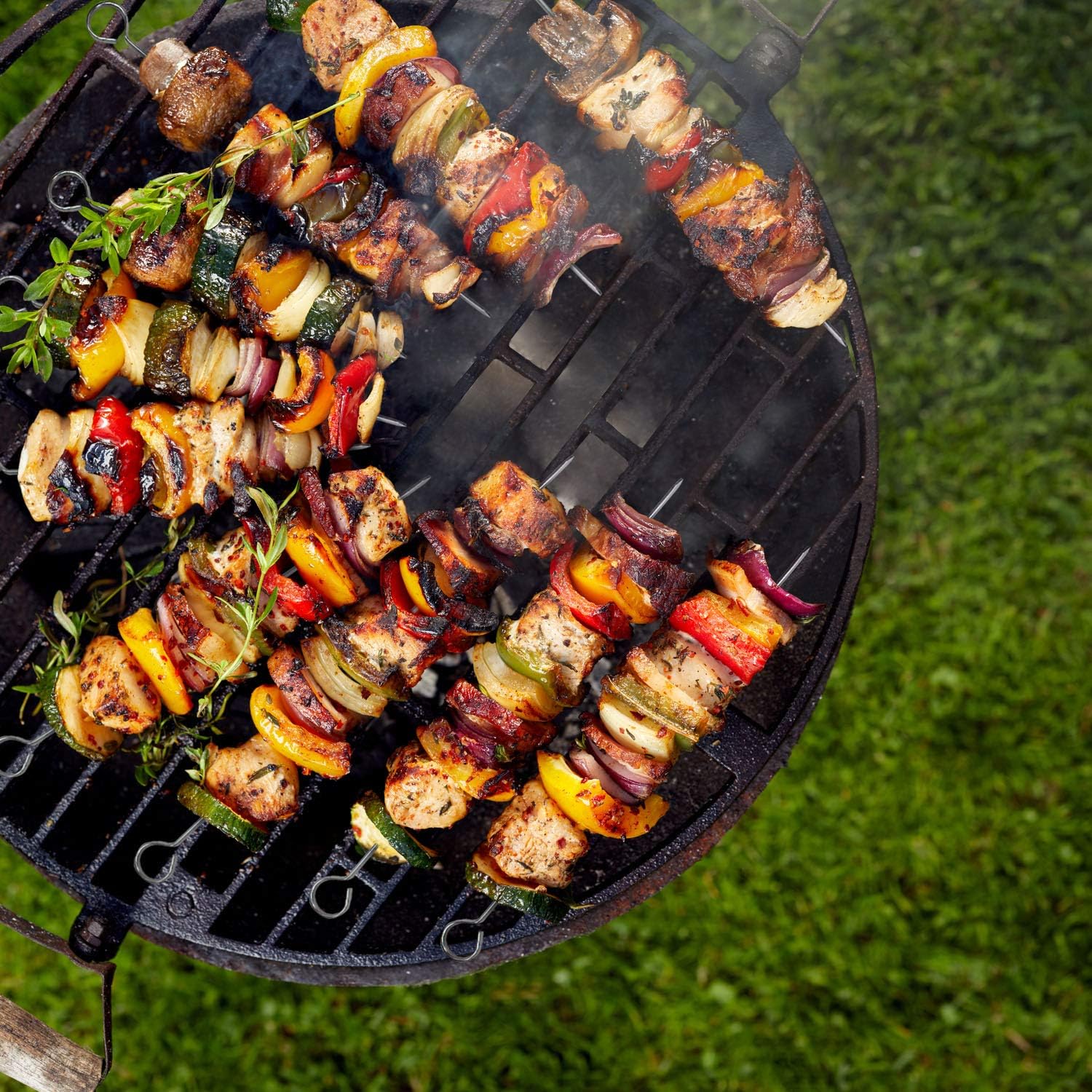 Blue Donuts Paquete de 24 brochetas Kabob para asar a la parrilla de 8 pulgadas, accesorios para parrilla de barbacoa, acero inoxidable, paquete de