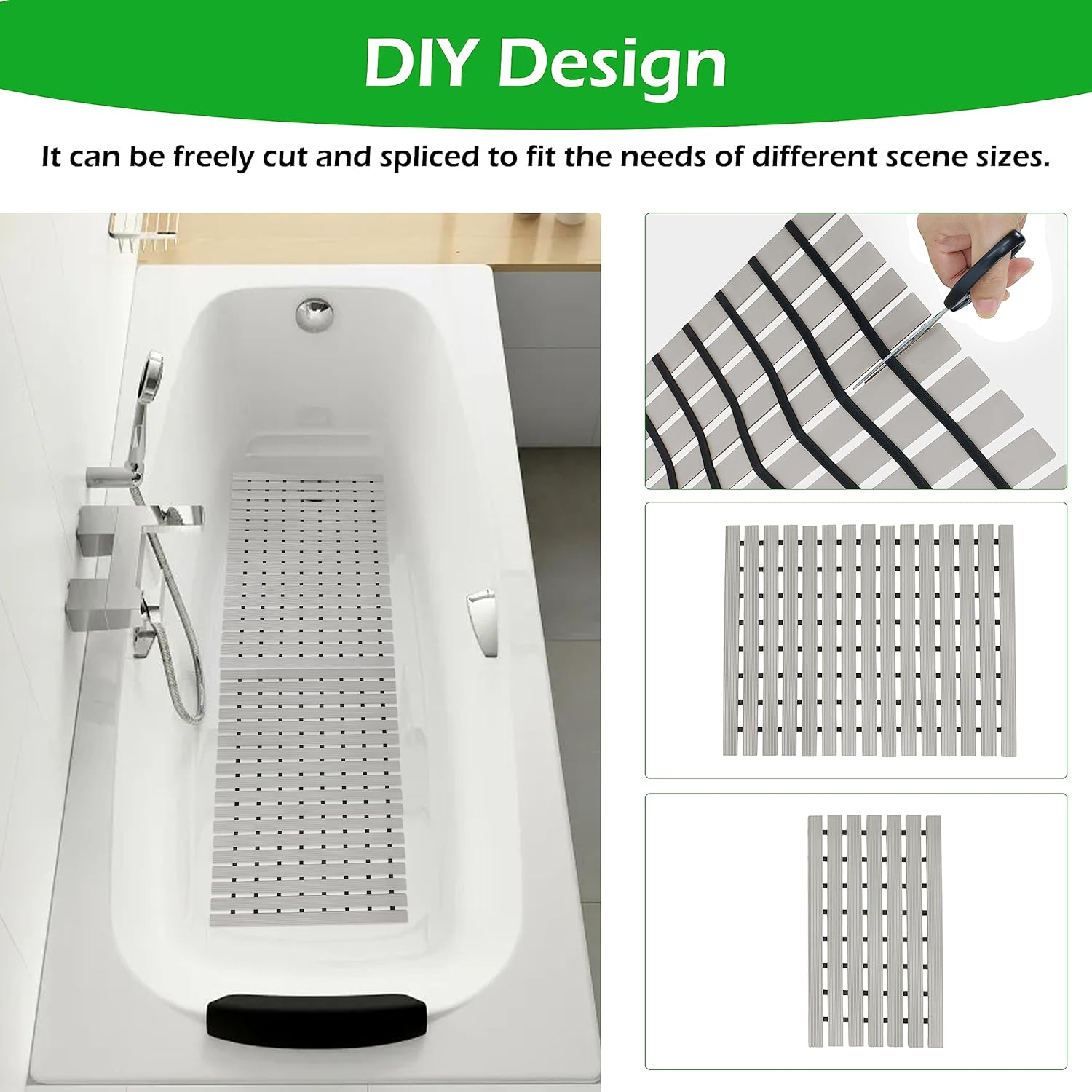 Alfombrilla antideslizante para bañera con gran orificio de drenaje, corte DIY para ducha dentro exterior, tapete de baño fácil de secar, ecológico