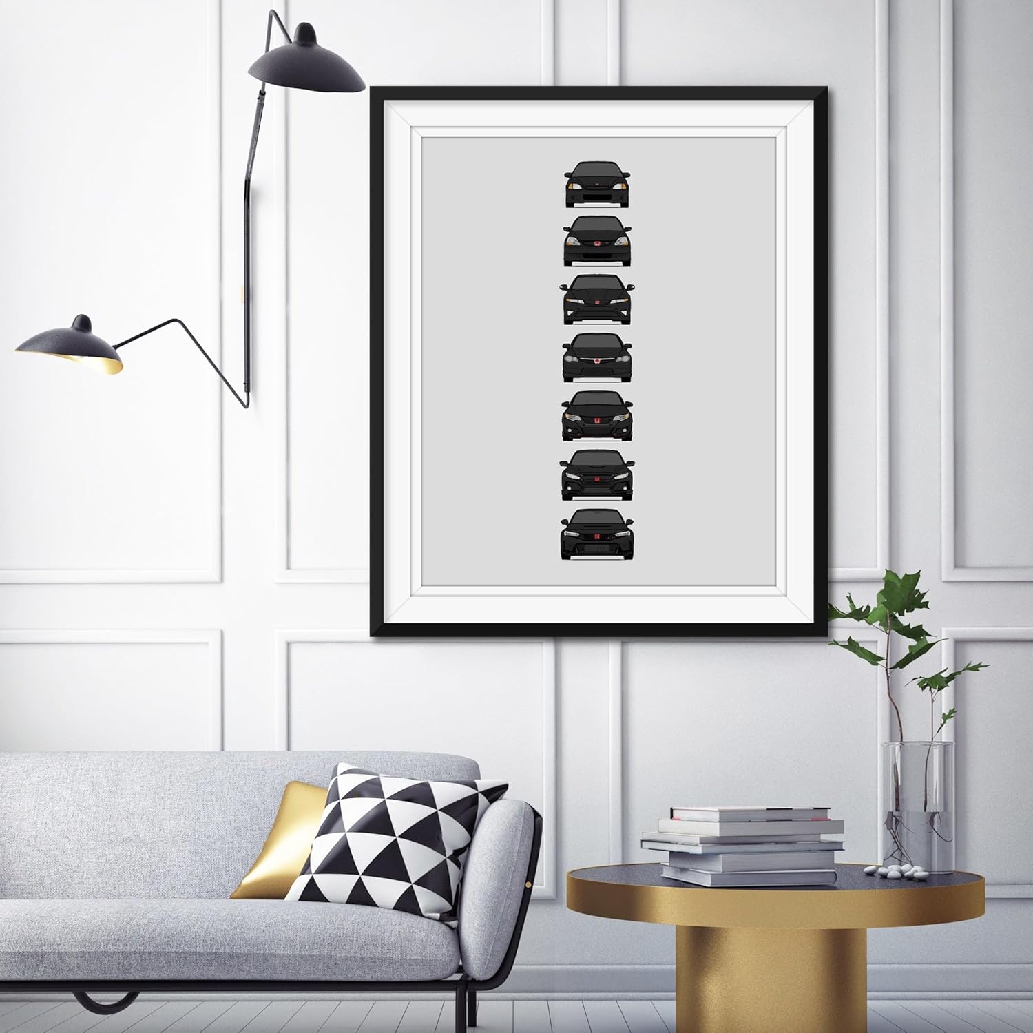 Honda Civic Type-R Generations Inspired Car Poster – Handmade Print of EK9, EP3, FD2, FN2, FK2, FK8, FL5 – Black, 8×10″ Metallic Print (Unframed) –