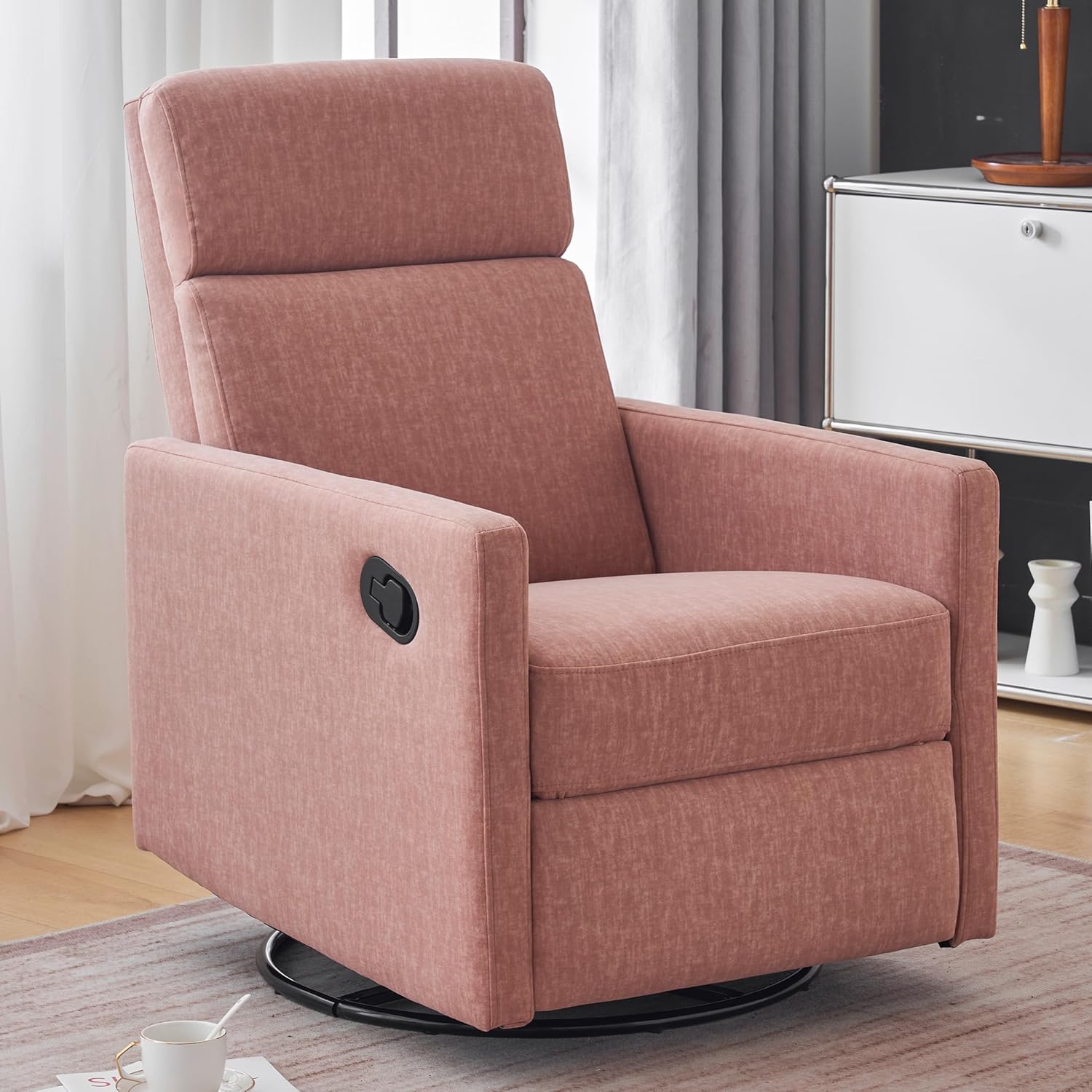 Ketaiyou Silla reclinable giratoria para adultos, silla mecedora para cuarto de bebé, silla mecedora para sala de estar, sillón reclinable de tela