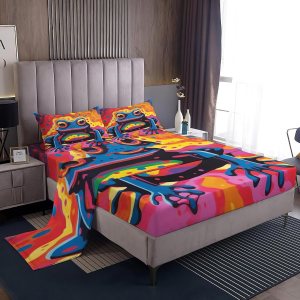 THYUNQ Sábanas de rana tamaño Queen, sábanas y fundas de almohada con patrón colorido, bolsillo profundo de 16 pulgadas, juego de sábanas impresas THYUNQ Sábanas de rana tamaño Queen, sábanas y fundas de almohada con patrón colorido, bolsillo profundo de 16 pulgadas, juego de sábanas impresas