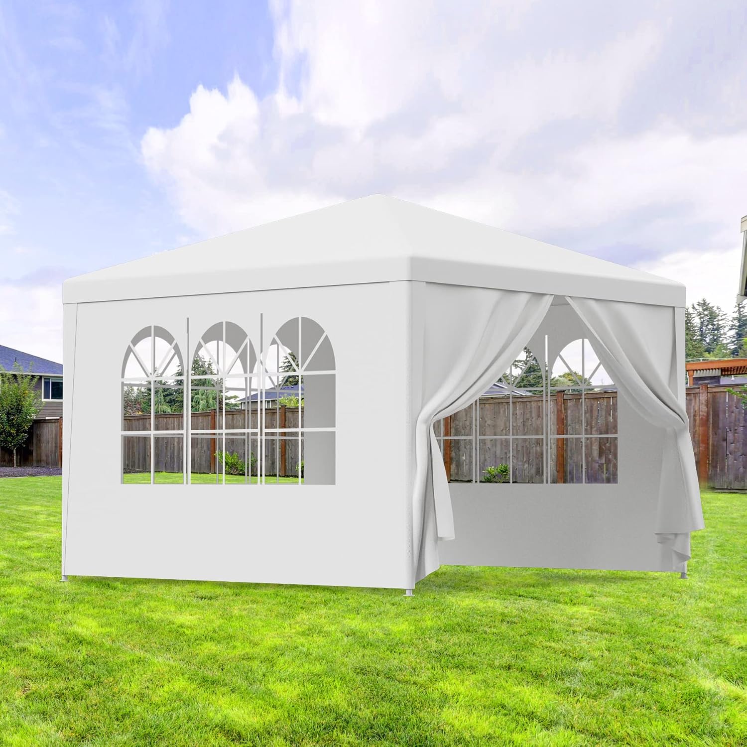 Tienda de campaña con toldo de 10 x 10 pies, color blanco, tienda de campaña para bodas, toldos al aire libre, barbacoa, eventos, camping, refugio