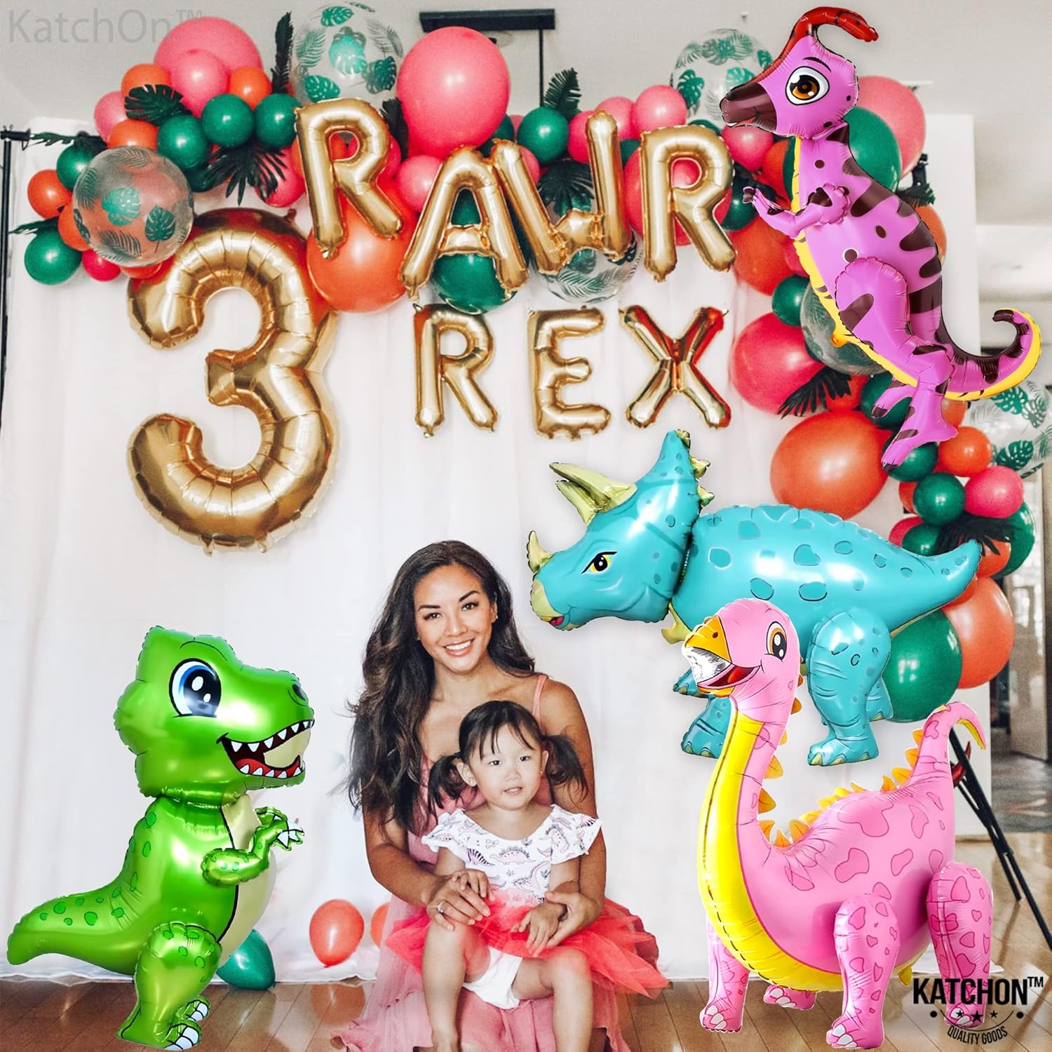 Katchon, Globos grandes de dinosaurio para fiesta de cumpleaños  Tres decoraciones de fiesta de cumpleaños Rex  Globos de dinosaurio bebé,